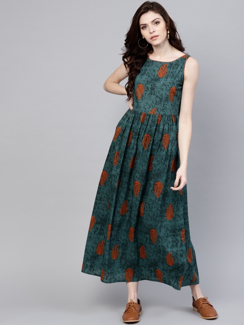 

GERUA Women Green & Orange Printed Maxi Dress