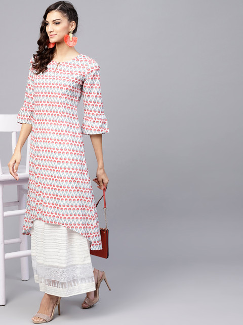 

GERUA Women White & Red Printed A-Line Kurta