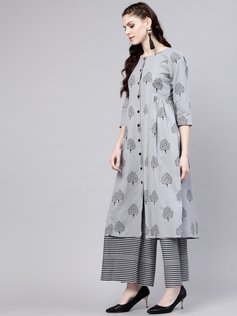 

GERUA Women Grey & Black Printed Kurta with Palazzos