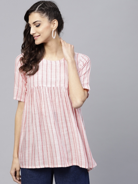 

GERUA Women White & Red Self Striped A-line Kurti