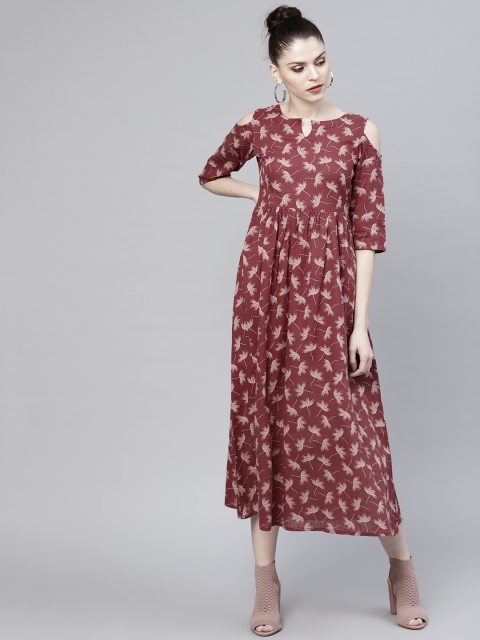 

GERUA Women Red Solid Midi Empire Dress