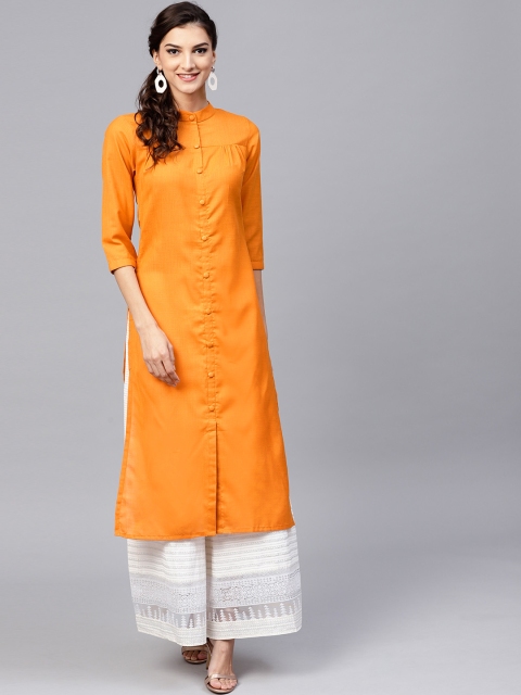 

GERUA Women Orange Solid Straight Kurta