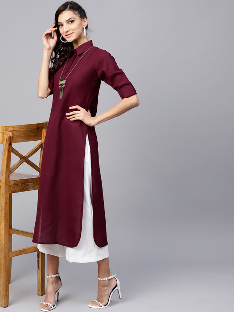 

GERUA Women Burgundy Solid Pathani Kurta