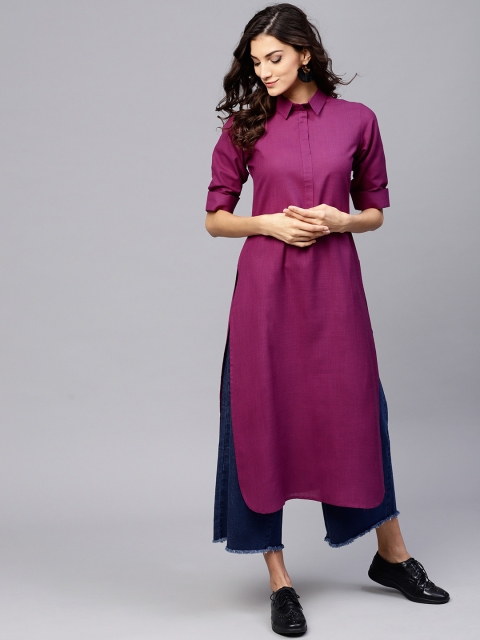

GERUA Women Purple Solid Pathani Kurta