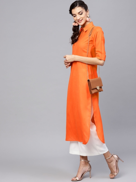 

GERUA Women Orange Solid Pathani Kurta