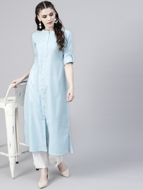 

GERUA Women Blue & White Woven Design A-Line Kurta