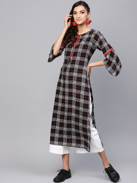 

GERUA Women Black & White Checked Straight Kurta