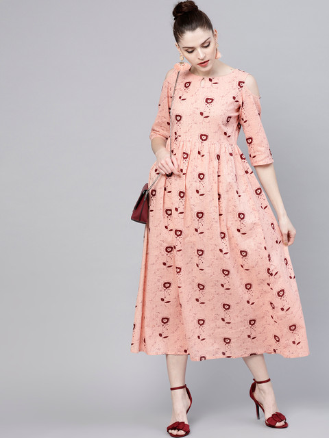 

GERUA Women Pink & Burgundy Printed Midi Empire Dress