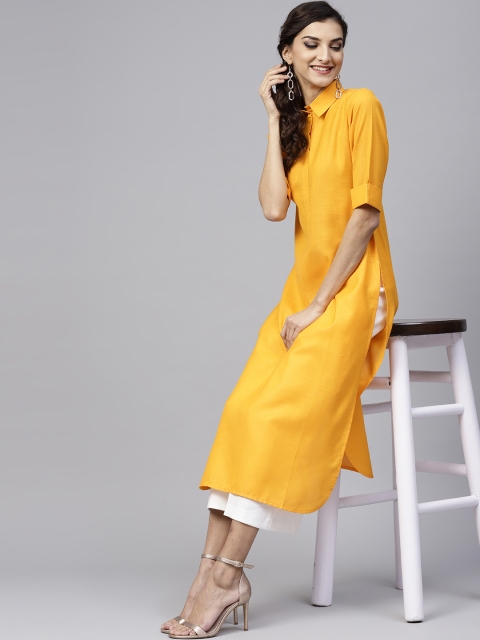 

GERUA Women Orange Solid Pathani Kurta