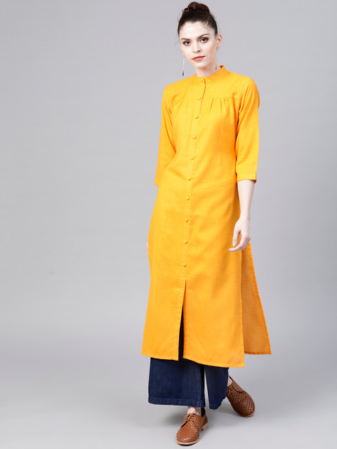 

GERUA Women Yellow Solid Straight Kurta