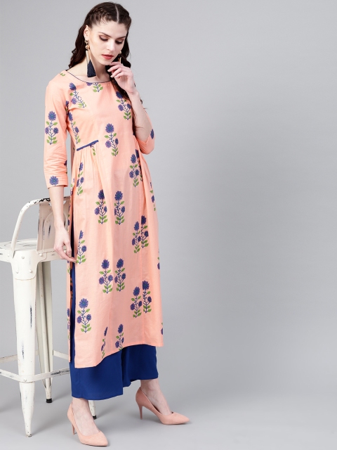 

GERUA Women Peach-Coloured & Blue Printed Kurta with Palazzos