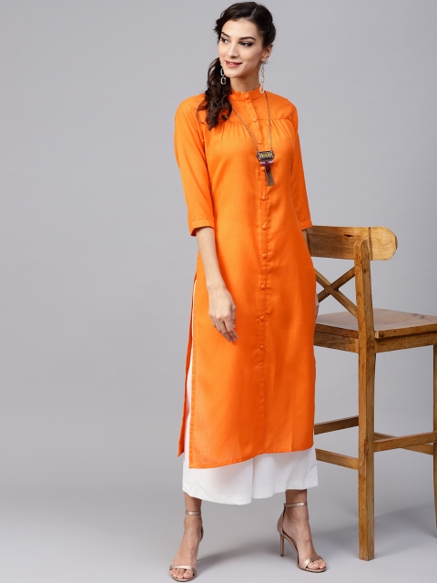 

GERUA Women Orange Solid Straight Kurta