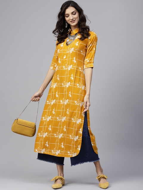 

GERUA Women Mustard Yellow & Off-White Printed Pathani Kurta