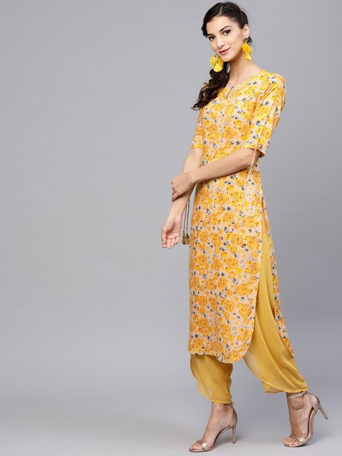 

GERUA Women Yellow & Grey Printed Straight Kurta