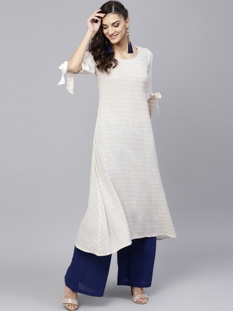 

GERUA Women Off-White & Beige Striped A-Line Kurta