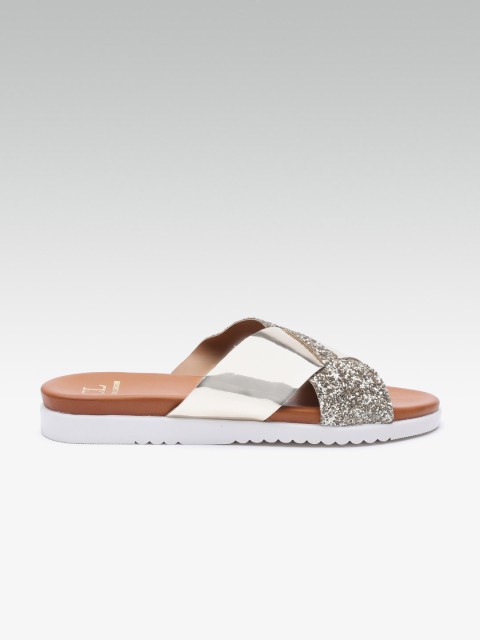 

Carlton London Women Gold-Toned Shimmer Open Toe Flats