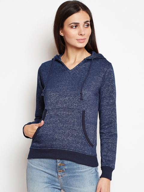 

Oxolloxo Women Navy Blue Solid Hooded Sweatshirt