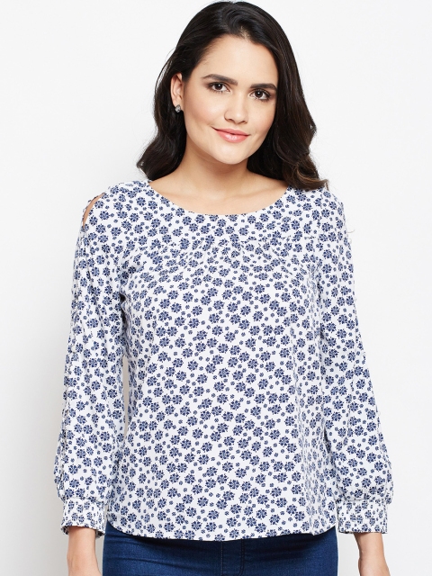 

Oxolloxo Women White & Blue Printed Top