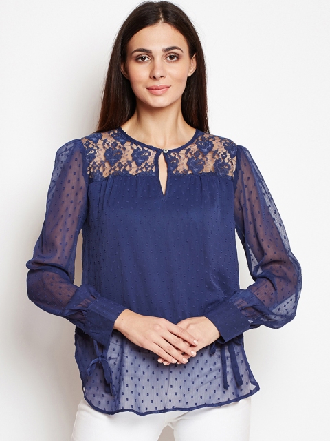 

Oxolloxo Women Navy Blue Self Design Top