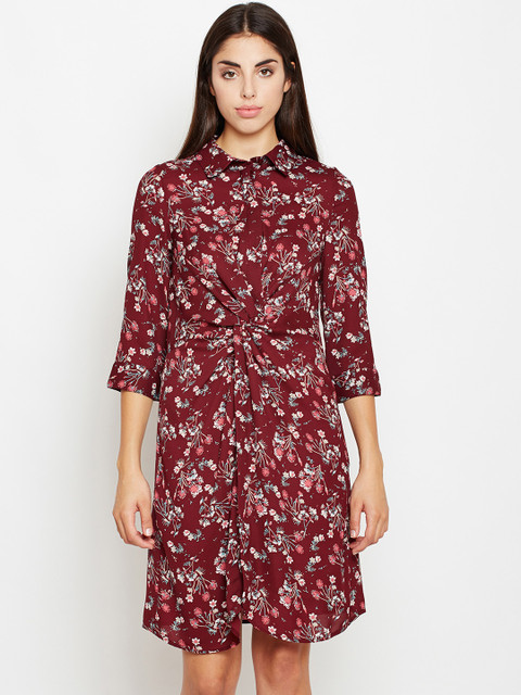 

Oxolloxo Women Maroon Printed Shirt Dress