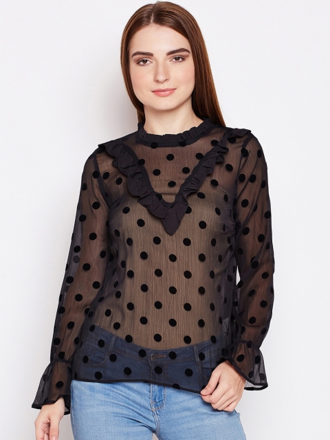 

Oxolloxo Women Black Checked Cinched Waist Top