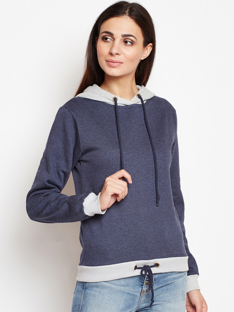

Oxolloxo Women Navy Blue Solid Hooded Sweatshirt