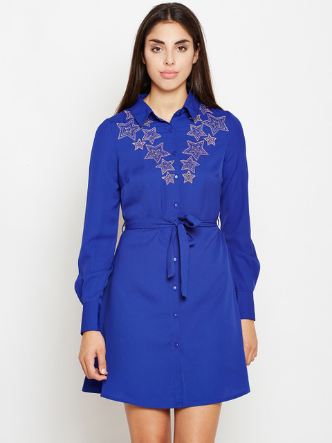 

Oxolloxo Women Blue Solid Shirt Dress