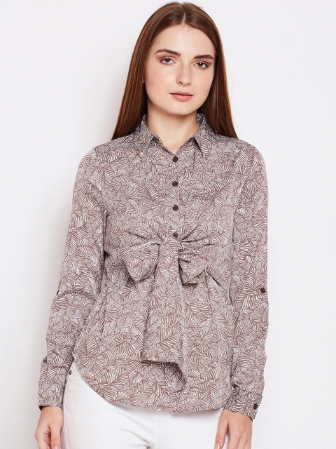 

Oxolloxo Women Grey-Coloured Regular Fit Printed Casual Shirt