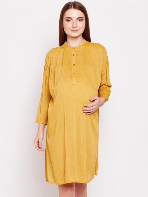 

Oxolloxo Women Yellow Solid A-Line Maternity Dress