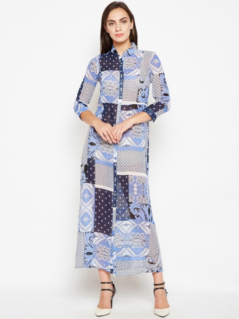 

Oxolloxo Women Blue Printed Shirt Dress