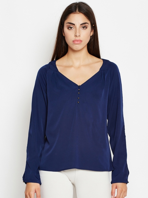 

Oxolloxo Women Navy Blue Solid Regular Top