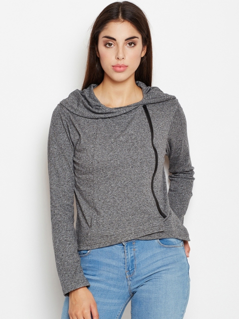 

Oxolloxo Women Charcoal Grey Solid Sporty Jacket
