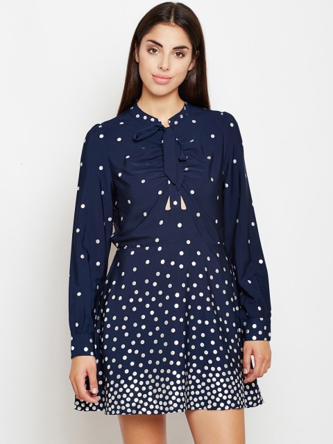 

Oxolloxo Women Navy Blue Printed A-Line Dress