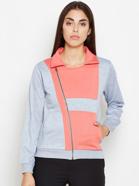 

Oxolloxo Women Grey & Peach Regular Fit Solid Jacket
