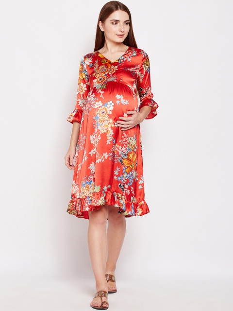 

Oxolloxo Women Red Printed Maternity A-Line Dress