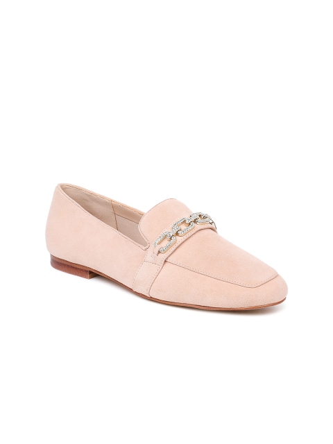 

ALDO Women Beige Leather Crystal Studded Loafers