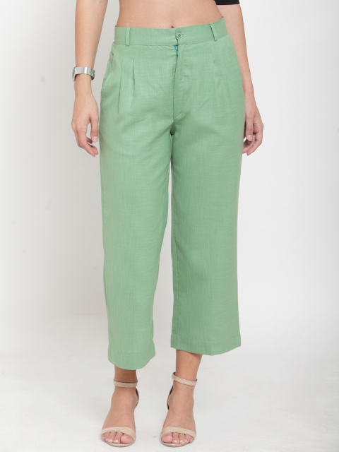 

Indibelle Women Green Straight Fit Solid Formal Trousers