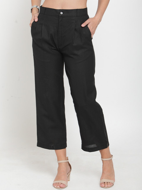 

Indibelle Women Black Straight Fit Solid Formal Trousers