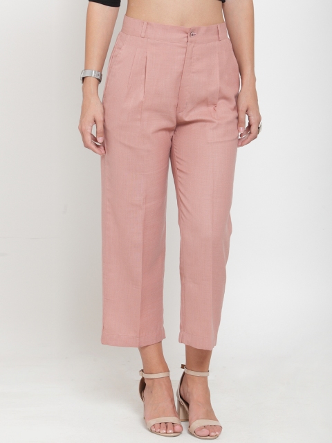 

Indibelle Women Peach-Colored Straight Fit Solid Formal Trousers