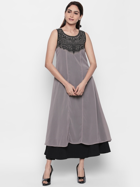 

NAARI Women Grey & Black Embroidered A-Line Kurti