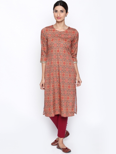 

NAARI Women Peach-Coloured Printed Straight Kurti
