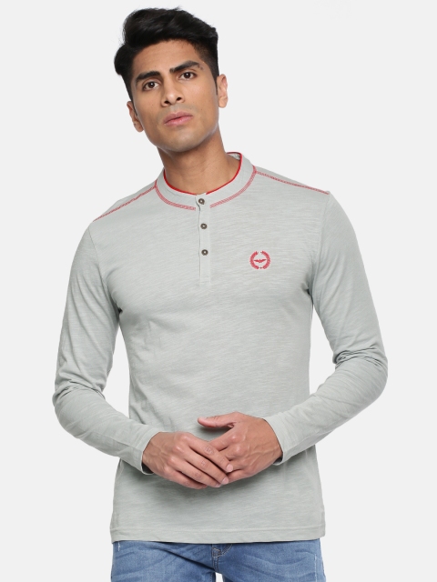 

Park Avenue Men Grey Solid Henley Neck Lounge T-shirt