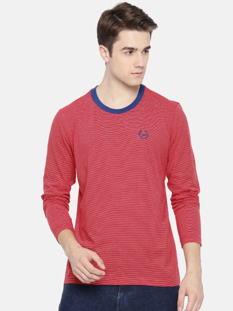 

Park Avenue Men Red & White Striped Round Neck T-shirt