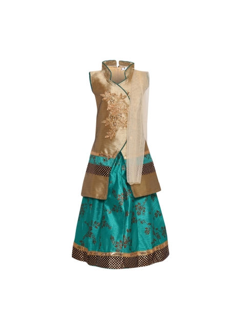 

Aarika Girls Green & Golden-Coloured Embellished Lehenga & Blouse with Dupatta