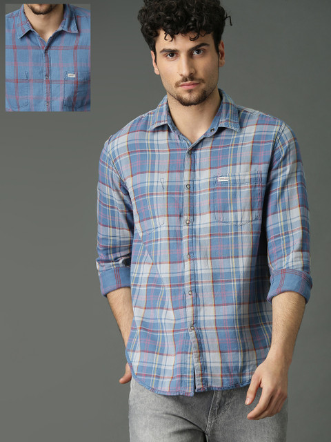 

Roadster Men Blue Regular Fit Checked Reversible Casual Shirt