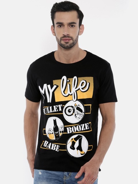 

Bushirt Men Black Printed Round Neck T-shirt