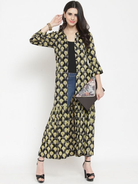 

Indibelle Women Off-White & Red Printed Button Shrug, Black
