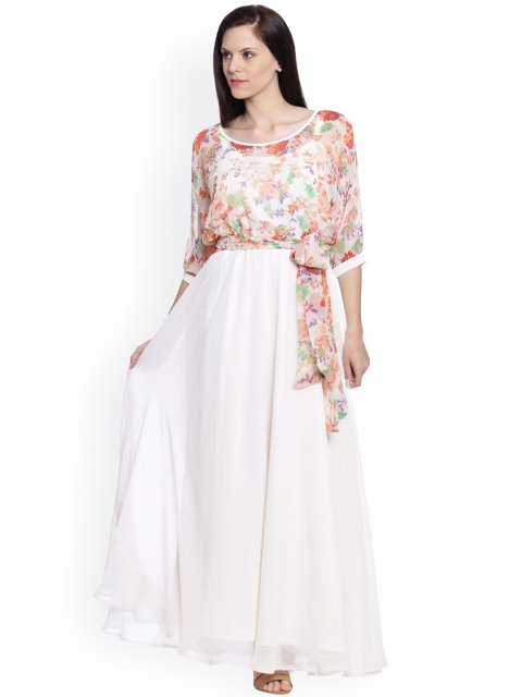 

Just Wow Women White Printed Maxi Dress