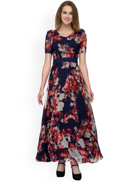 

ISU Women Navy Blue Printed Fit and Flare Dress