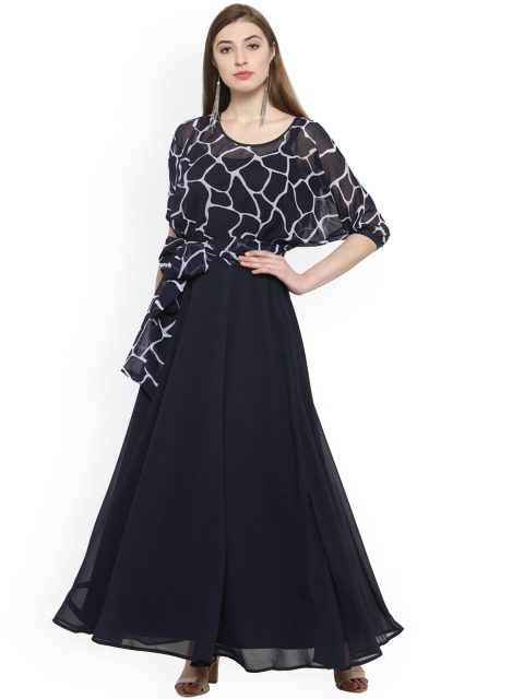 

Just Wow Women Navy Blue Printed Maxi Dress